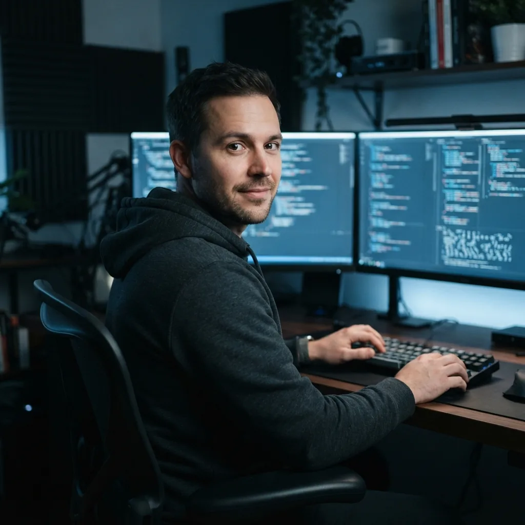 The web designer at two screens