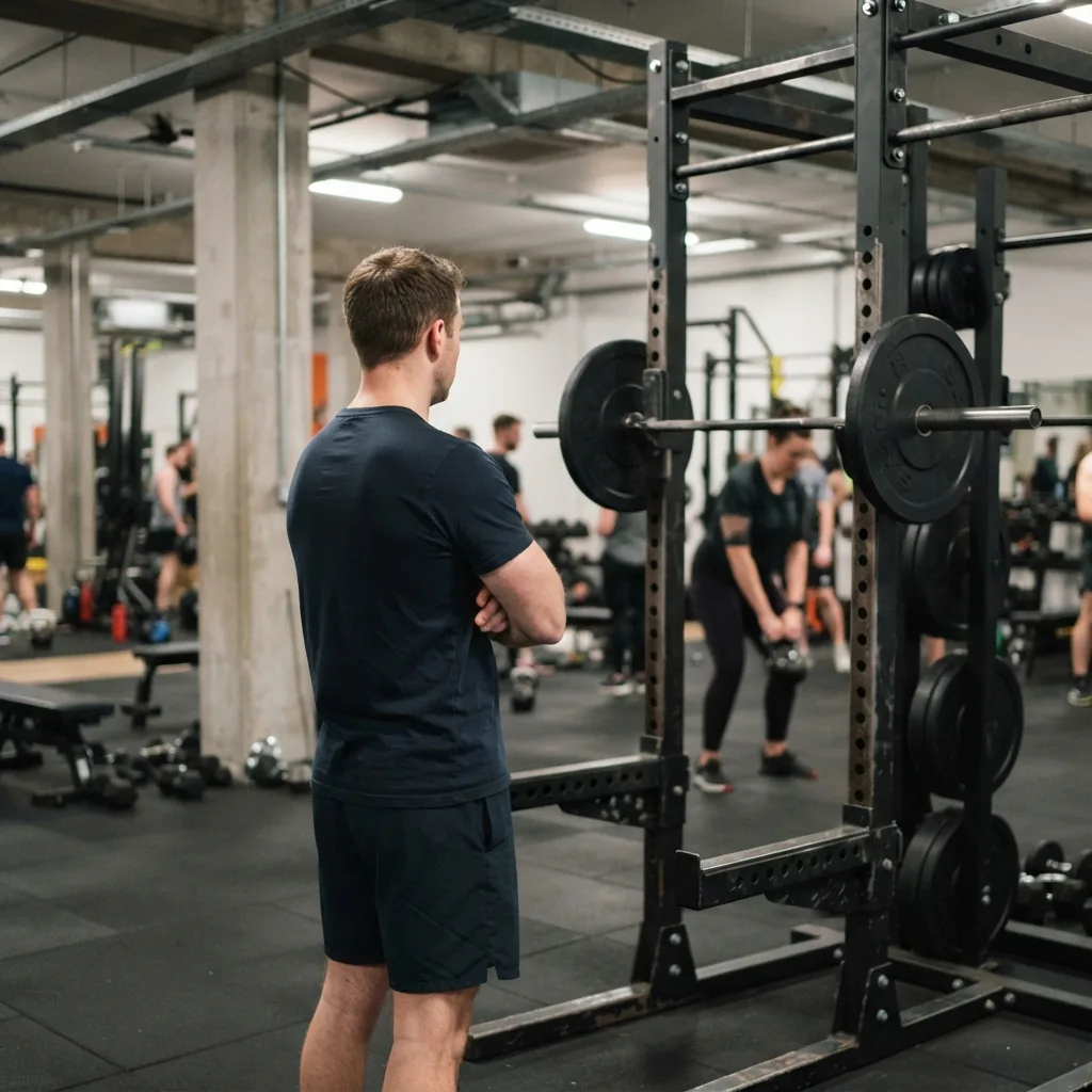 The head coach beside the squat rack