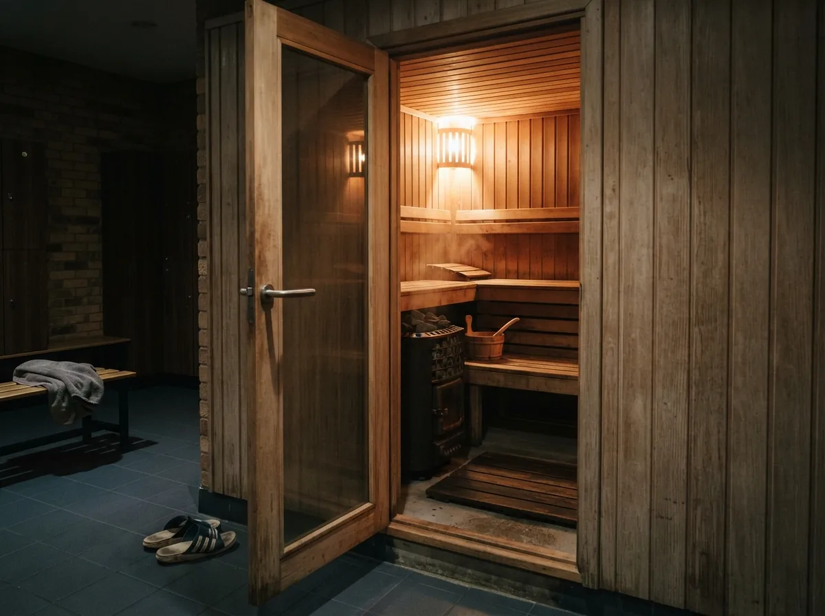 The sauna, with wooden benches