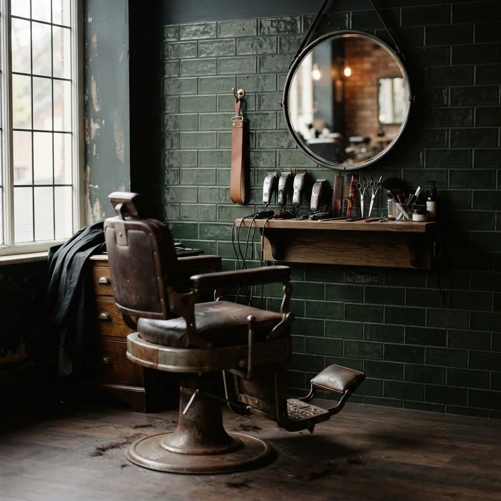 The barbering corner with a leather chair
