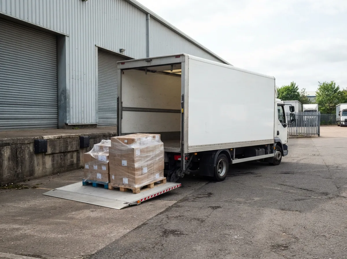A box van with the tail lift down on a delivery