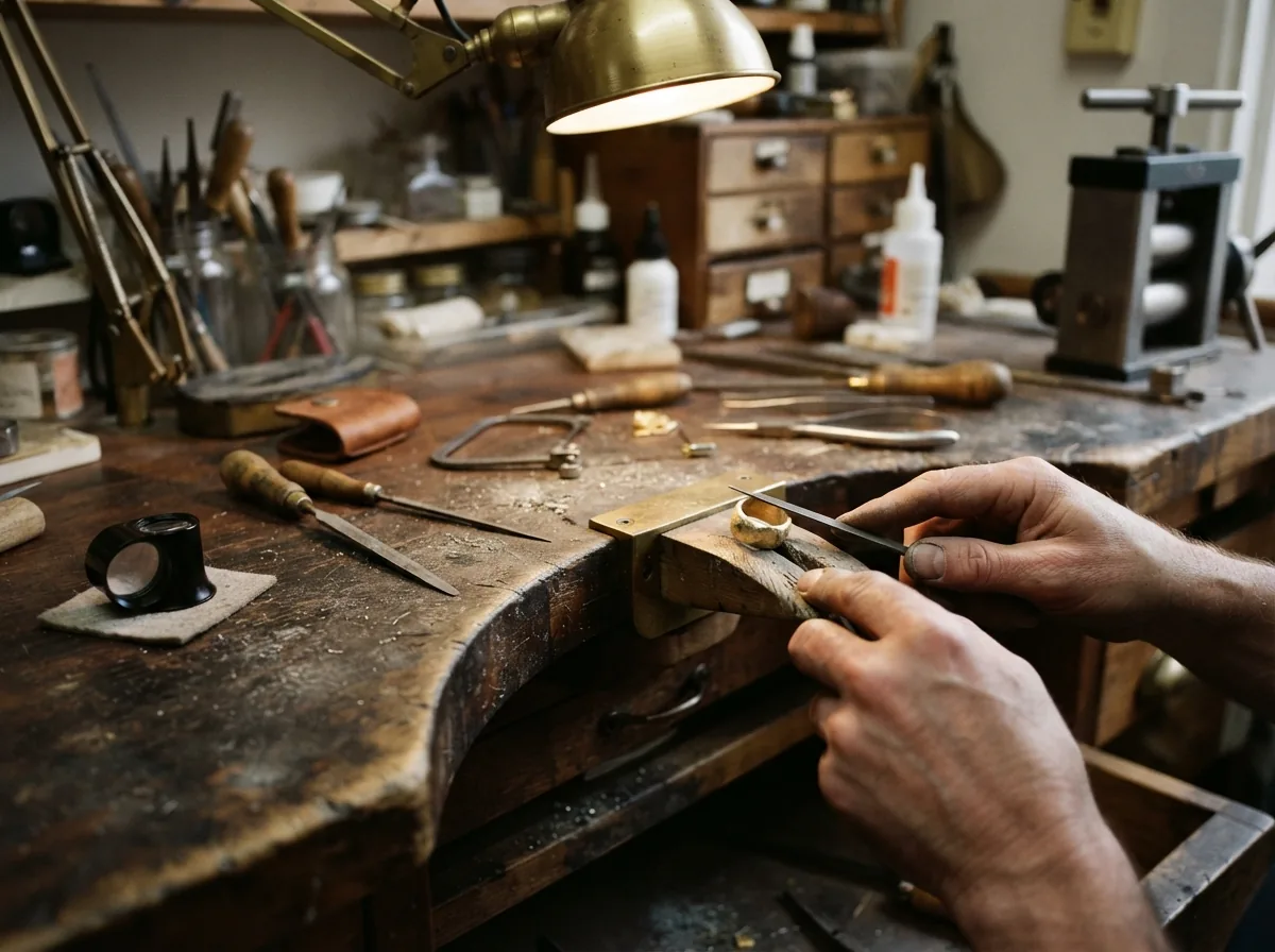 The bench in the workshop behind the shop