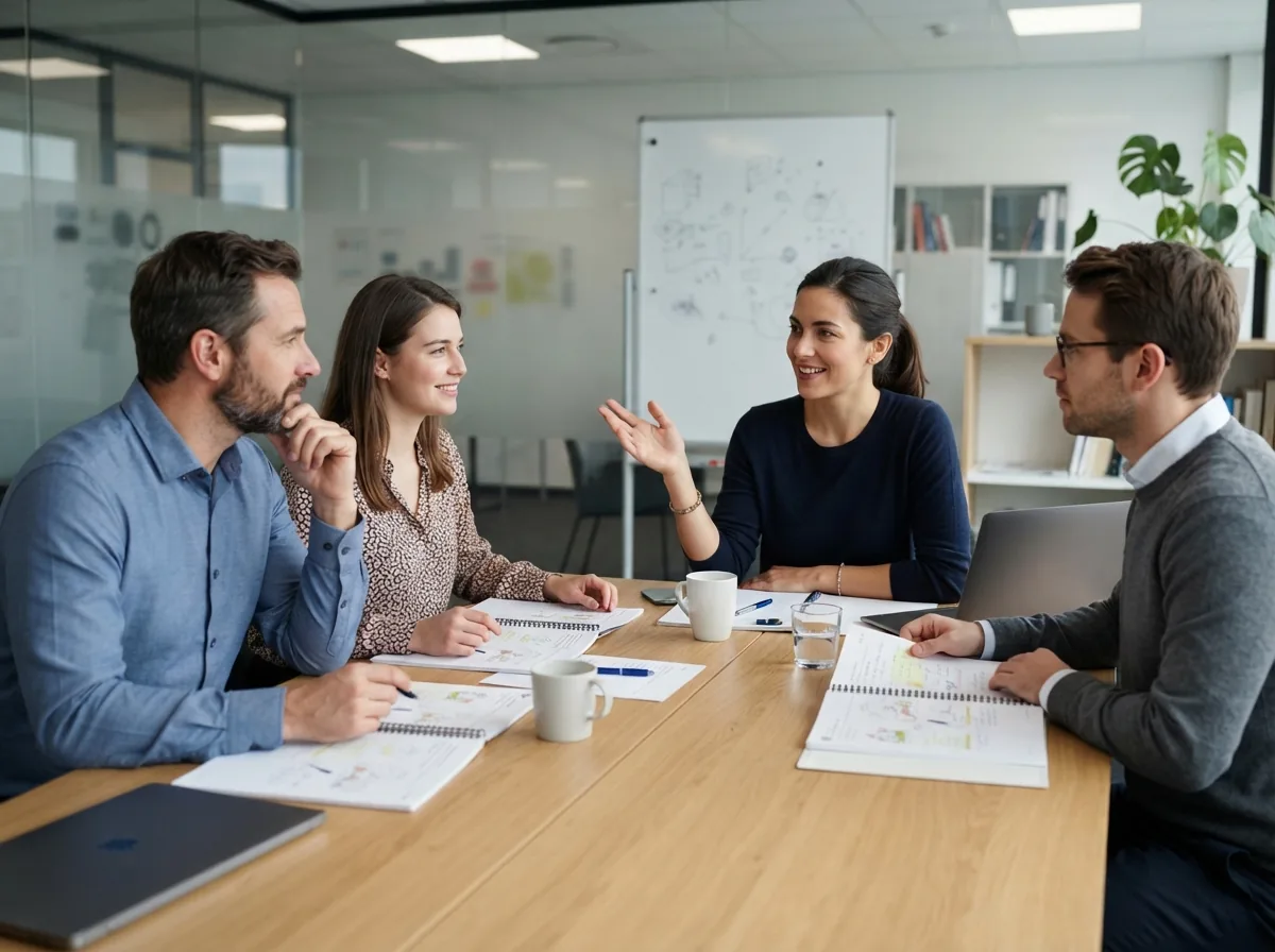 Colleagues in a company French class in a meeting room