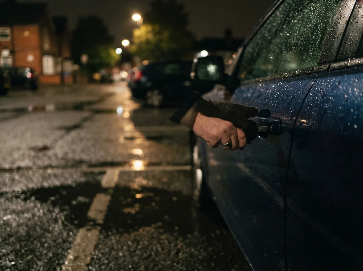 Opening a locked car in a car park at night