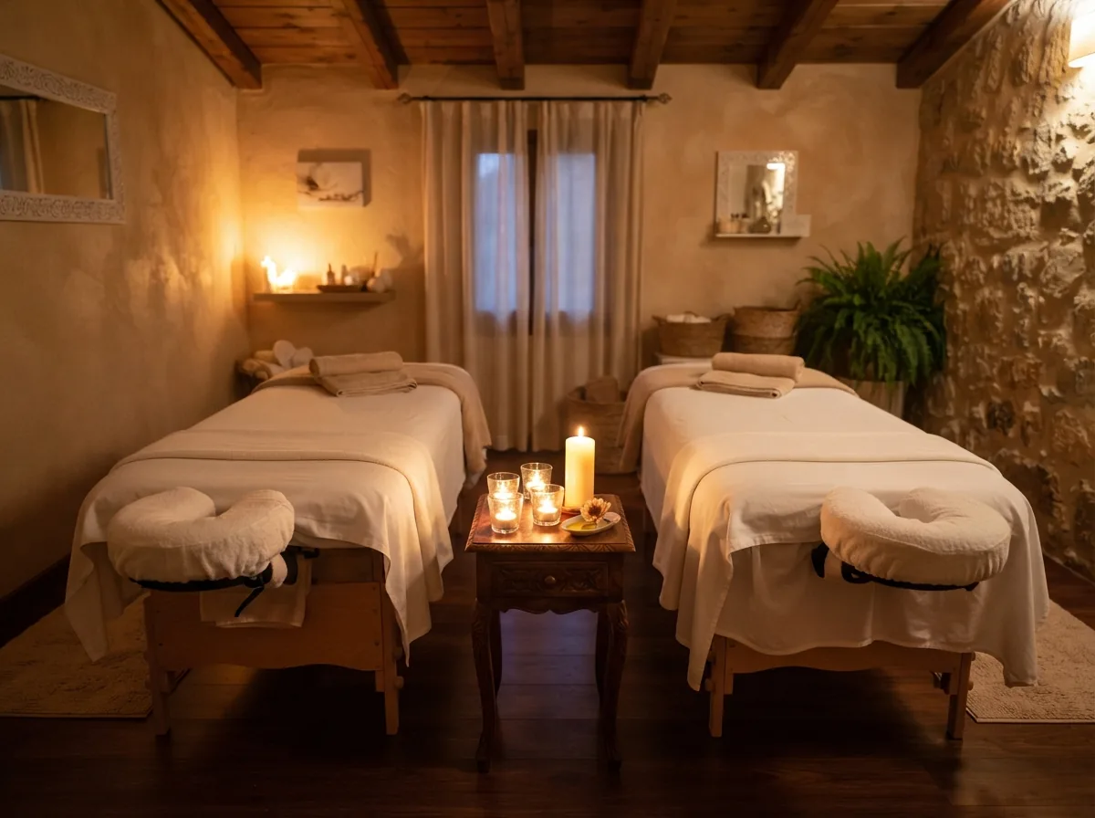 Two couches side by side in candlelight
