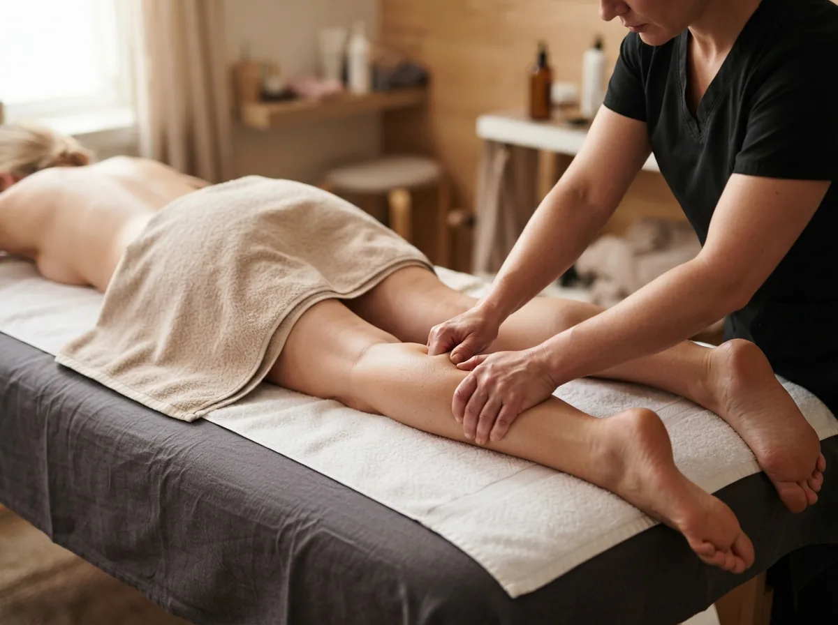 Deep tissue work on the back of a leg