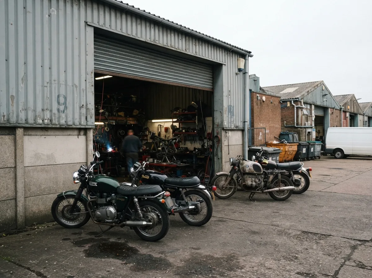 The unit with the shutter up and bikes parked outside