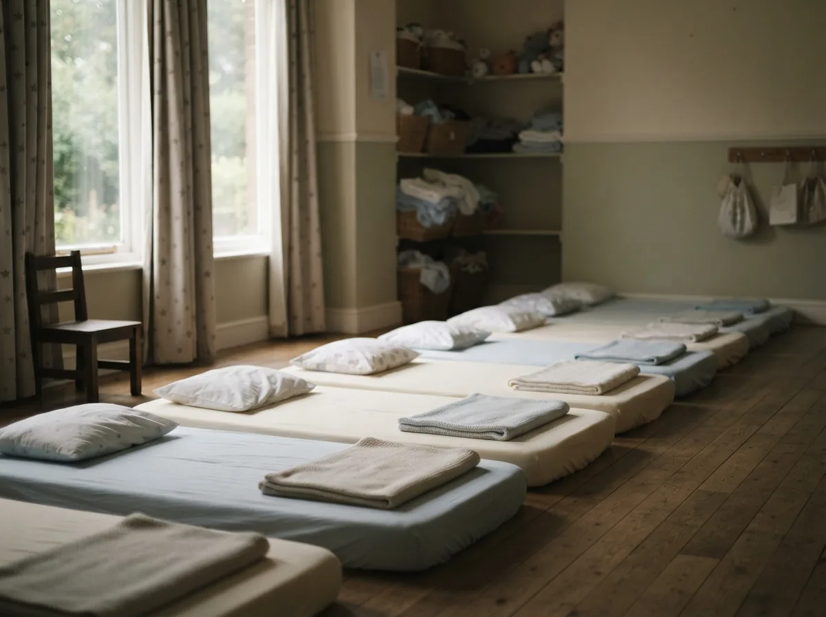 Low sleep mats made up ready for afternoon rest