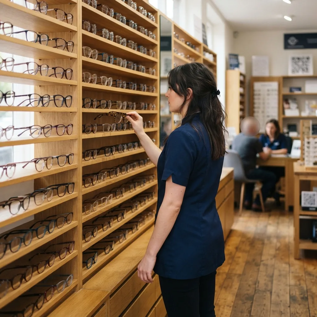 The frame stylist beside the wall of frames