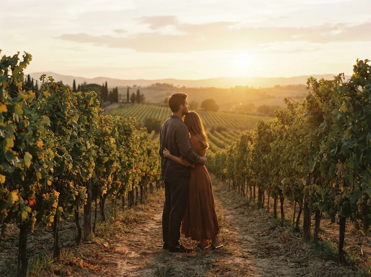An engagement shoot on the hills at sunset