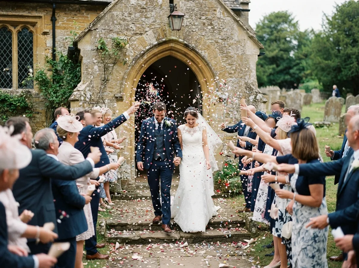 Adjusting a veil in the courtyard of a country house