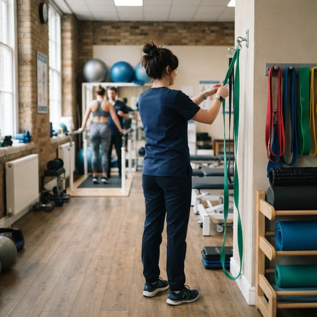 The sports physiotherapist in the rehab gym