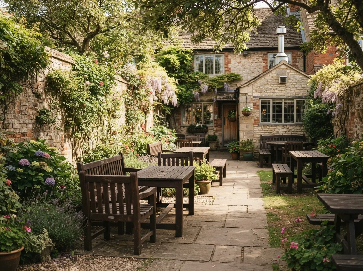 The walled beer garden in summer