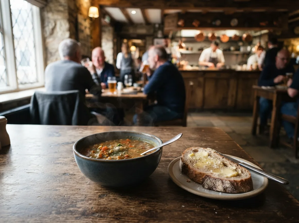 Soup of the day with a slice of our bread