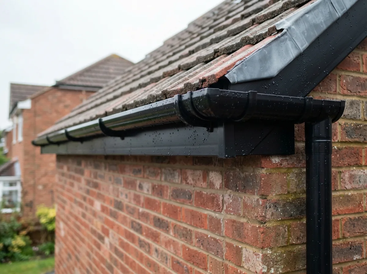 New black guttering and fascia set to a true line along the eaves