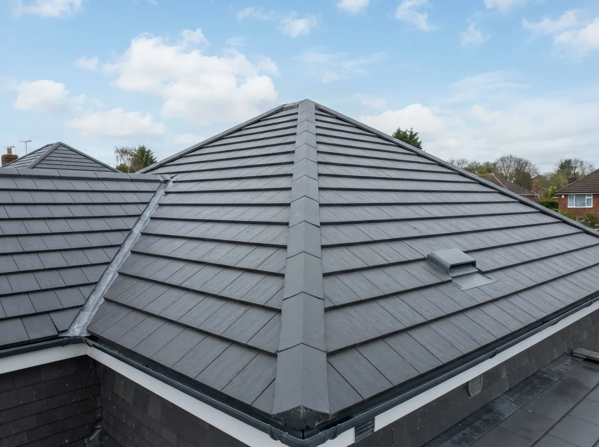 Newly laid concrete interlocking tiles running up to a clean dry ridge