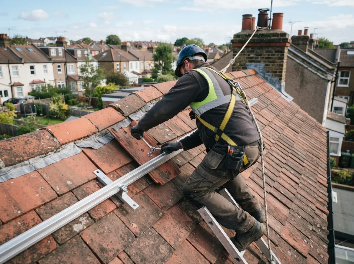 Fixing the mounting rails through the tiles on a pitched roof