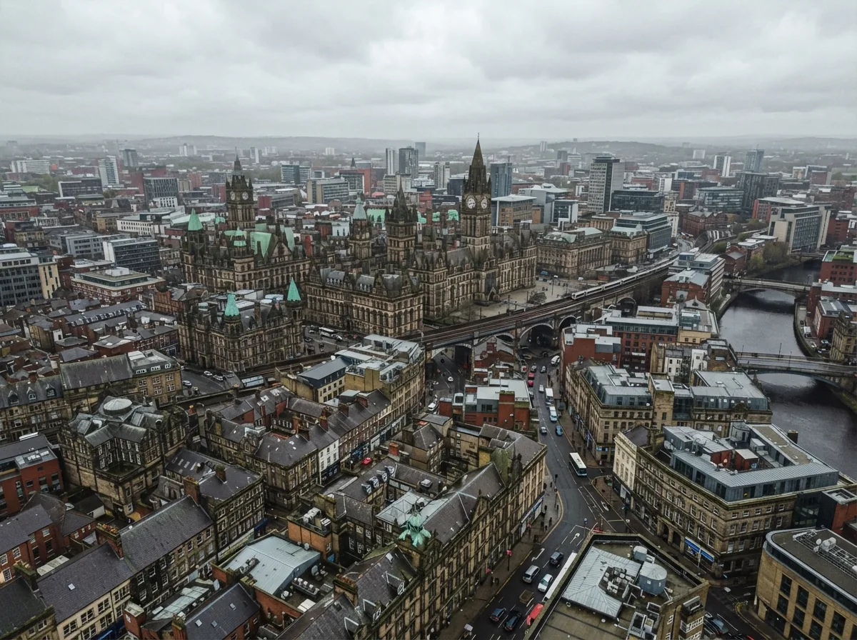 An aerial view of the rooftops of the city centre