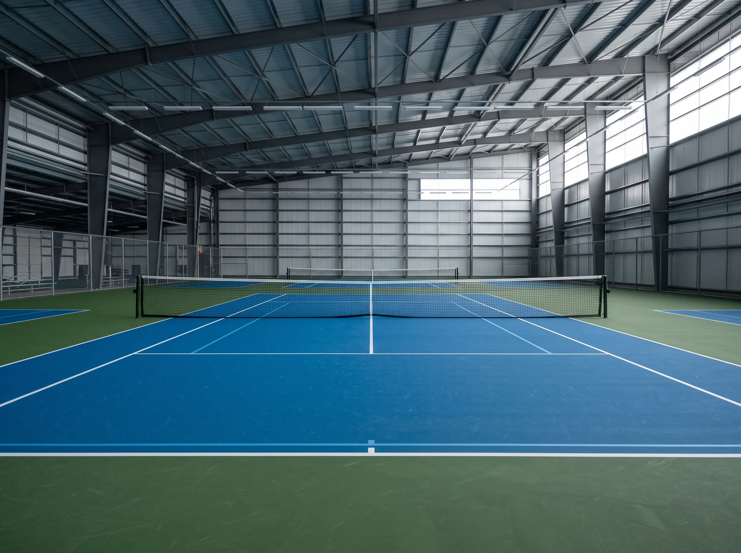 An indoor acrylic court in the club hall