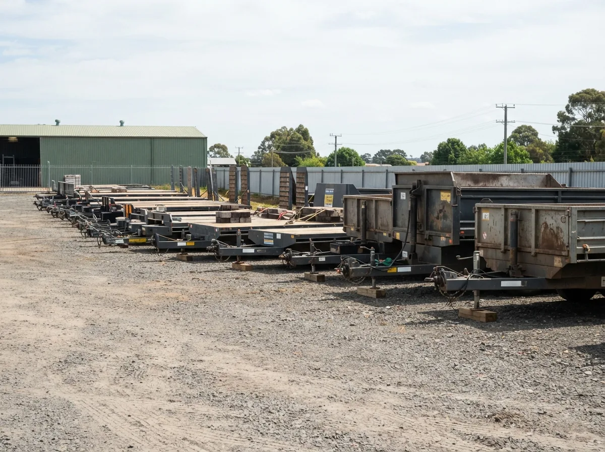A row of trailers ready to go out on the hardstanding