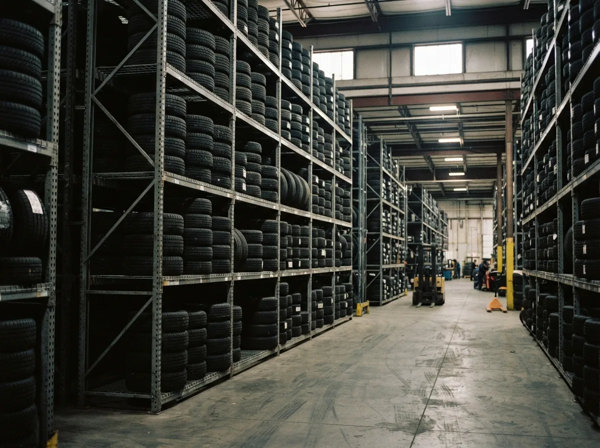 Racking full of stored tyre sets