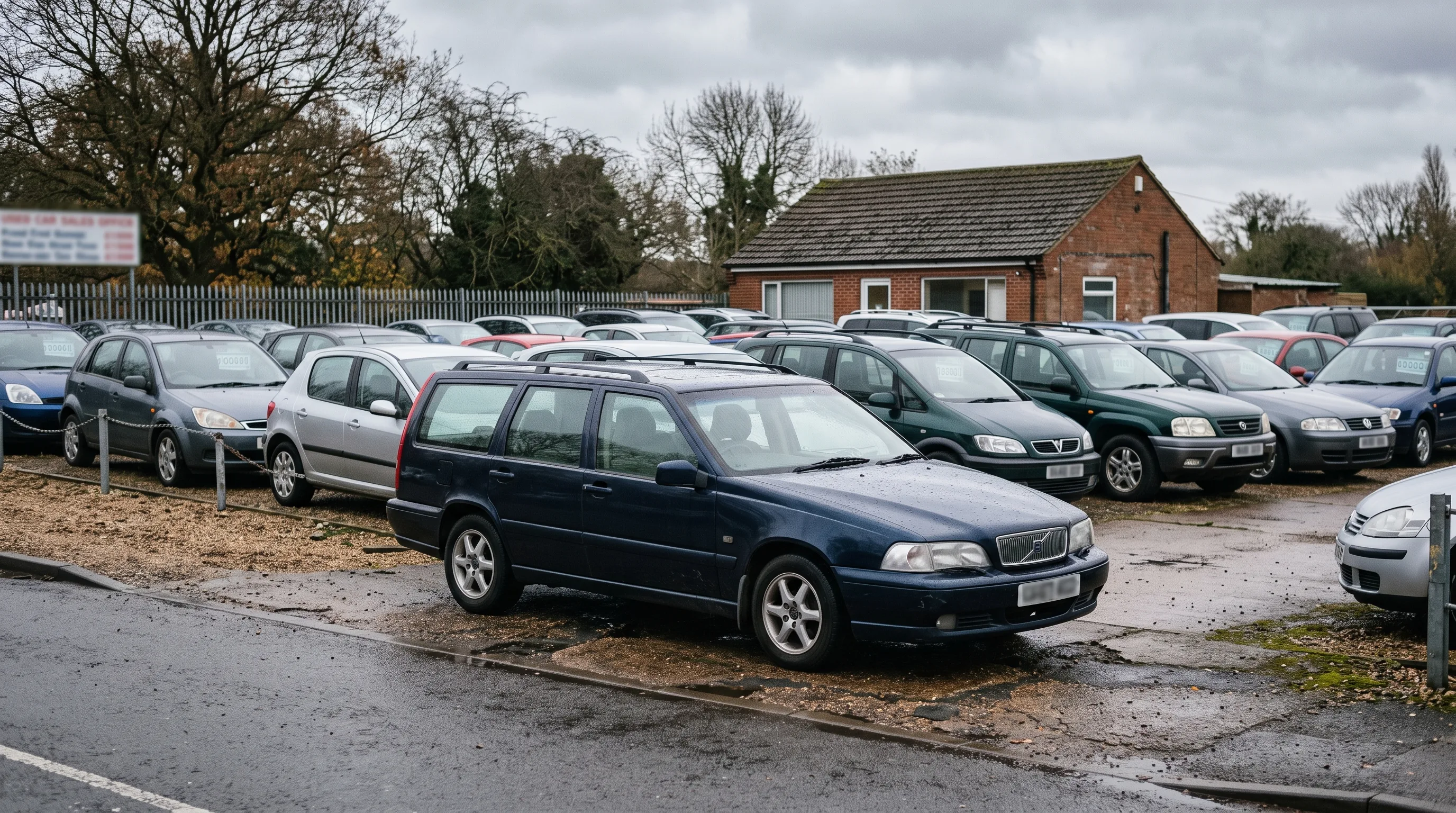 A dark blue estate ready to go on the forecourt