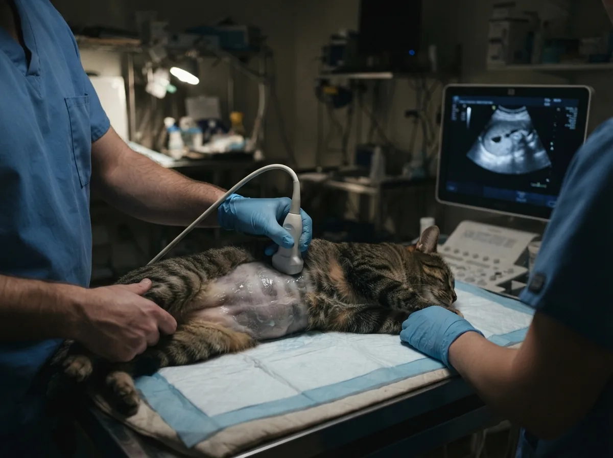 Scanning a cat, probe and monitor in view
