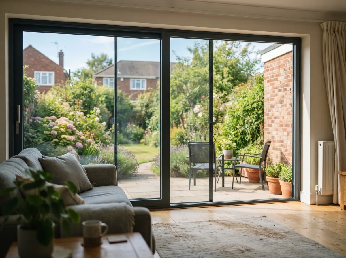 A large aluminium sliding patio door onto a terrace