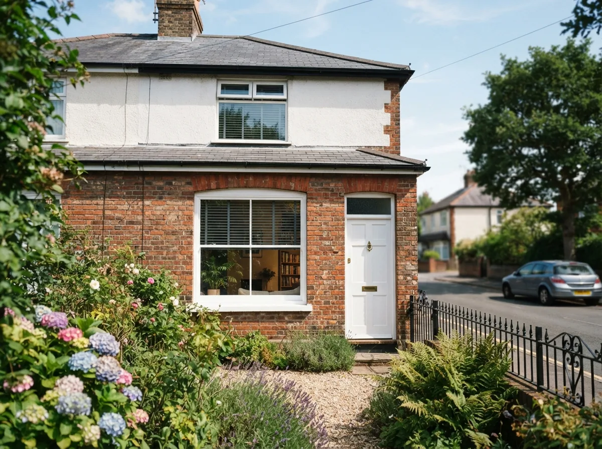 External venetian blinds half down on a house front