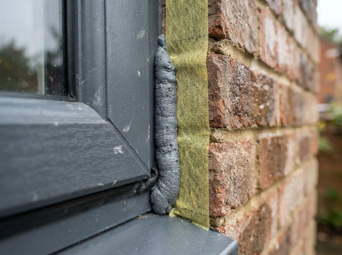 Close up of the joint, with compression tape and a vapour membrane